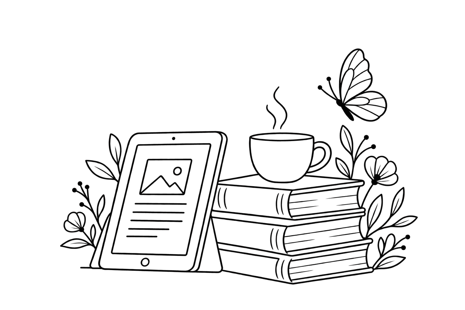 একগাদা বই, একটা ট্যাব আর এক কাপ চা